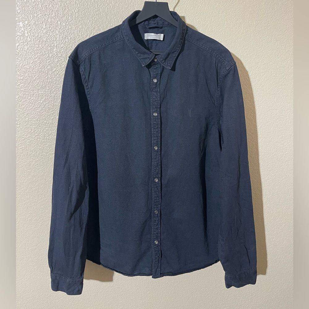 All Saints Navy Casual Button Down Shirt